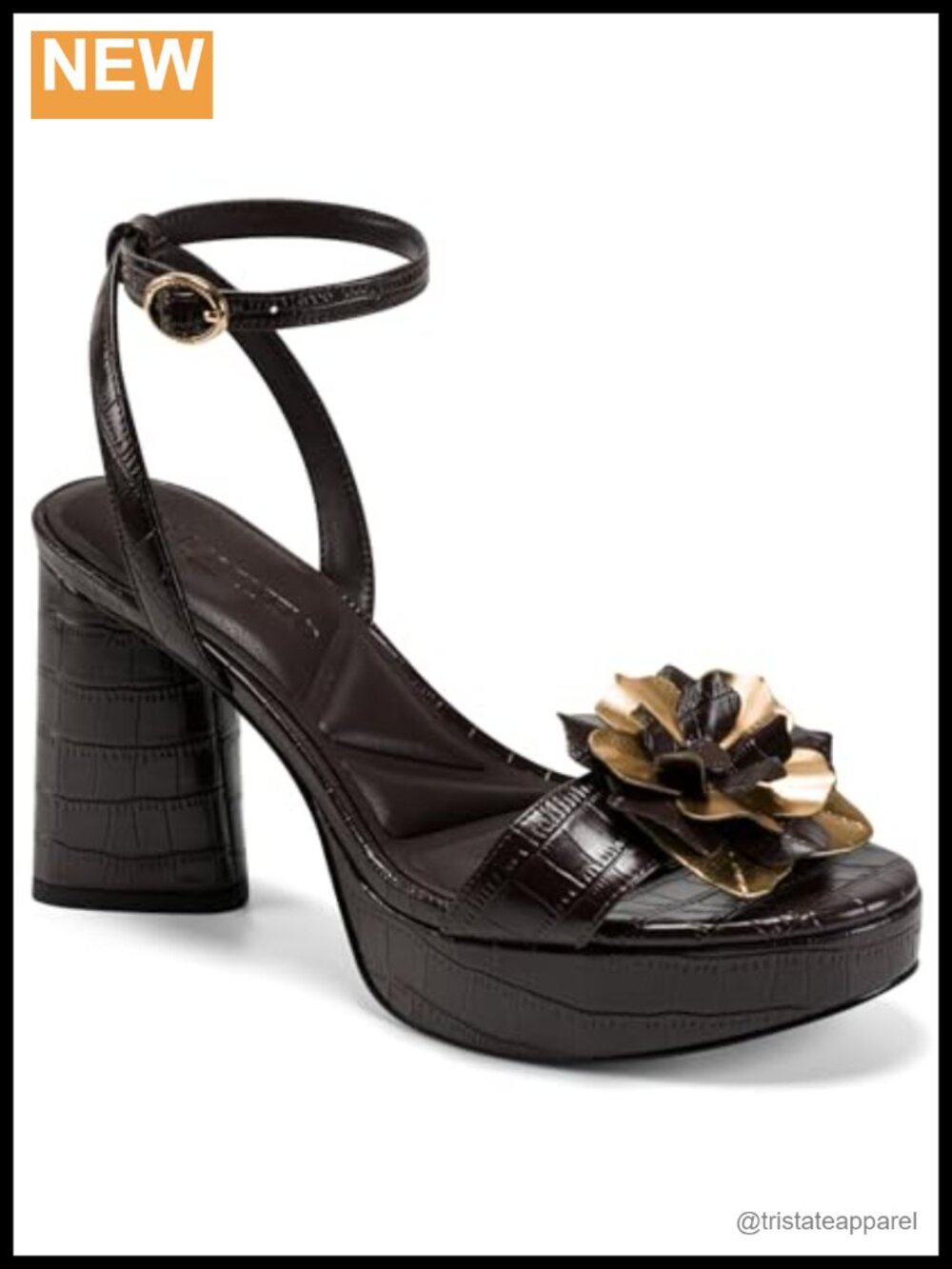 Platform Heel Sandal with Flower Embellishment, Peep Toe Ankle Strap